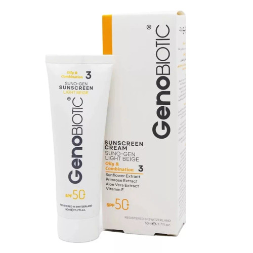ضد آفتاب رنگی ژنوبایوتیک پوست چرب و مختلط لایت بژ SPF50